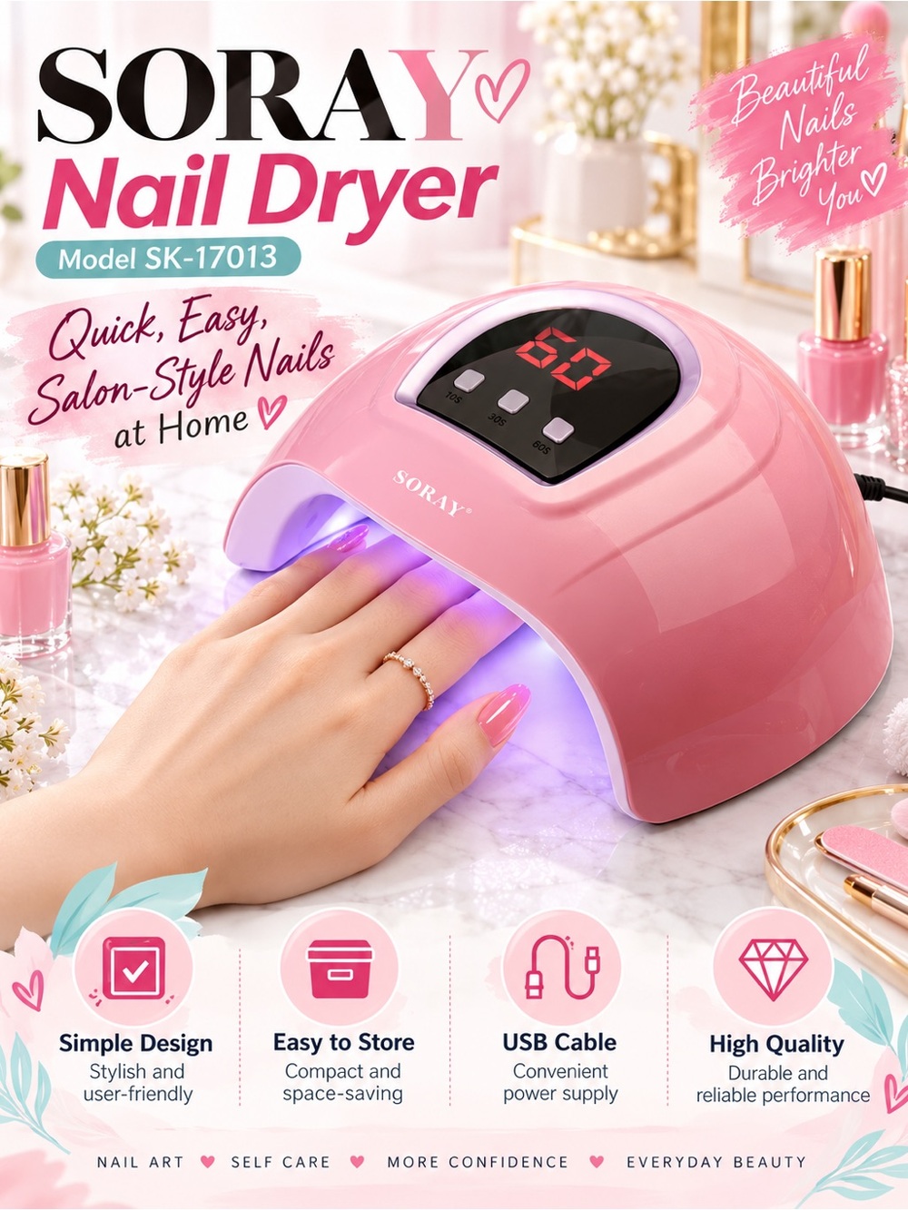 Pink UV/LED Nail Dryer - Model SK-17013